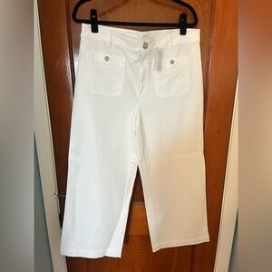 LOFT White Wide-Leg Cropped Pants with Front Patch Pockets